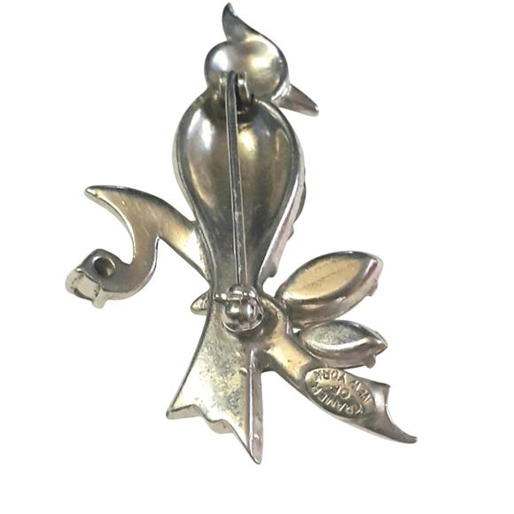 1950s Kramer New York Rhodium Rhinestone Bird Pin Brooch - Picture 3 of 4